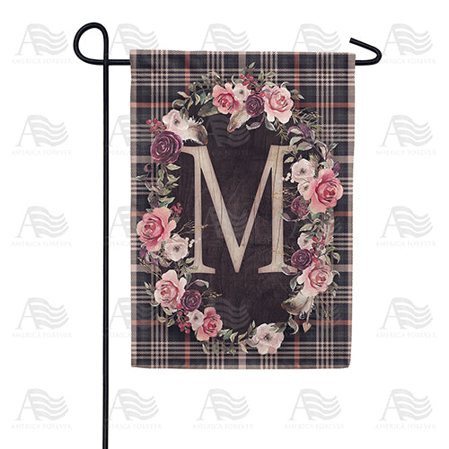 Pink And Black Plaid Monogram Double Sided Garden Flag