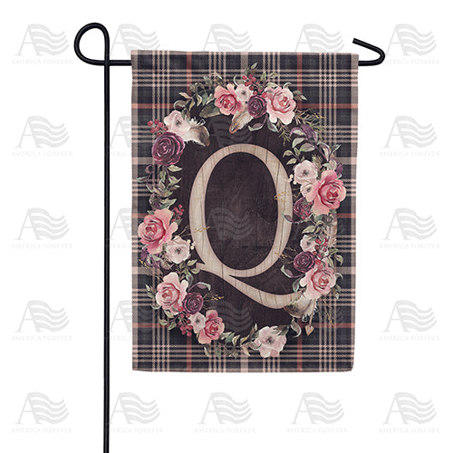Pink And Black Plaid Monogram Double Sided Garden Flag