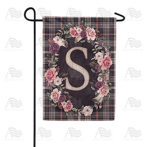 Pink And Black Plaid Monogram Double Sided Garden Flag