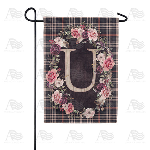 Pink And Black Plaid Monogram Double Sided Garden Flag