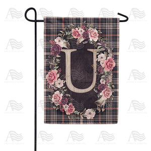 Pink And Black Plaid Monogram Double Sided Garden Flag