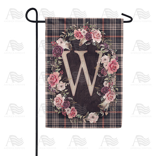 Pink And Black Plaid Monogram Double Sided Garden Flag