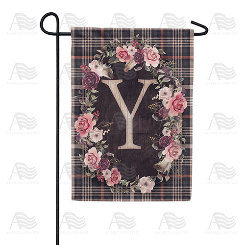 Pink And Black Plaid Monogram Double Sided Garden Flag