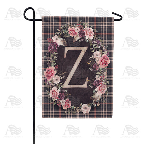 Pink And Black Plaid Monogram Double Sided Garden Flag