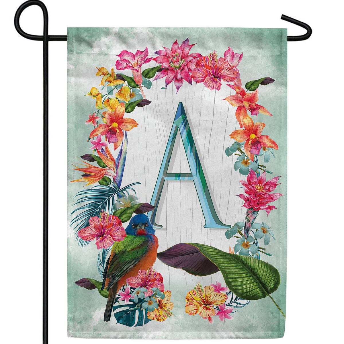 Island Flowers Monogram Double Sided Garden Flag