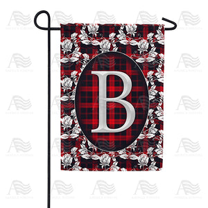 Elegant Red And Black Plaid Monogram Double Sided Garden Flag