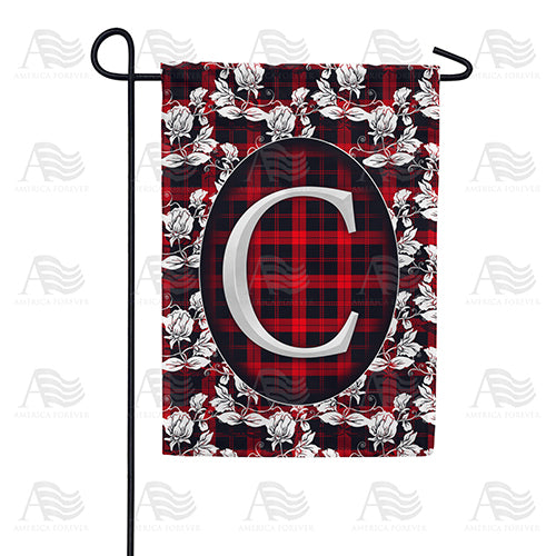 Elegant Red And Black Plaid Monogram Double Sided Garden Flag