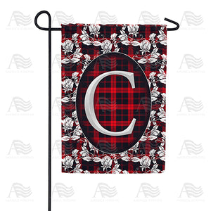 Elegant Red And Black Plaid Monogram Double Sided Garden Flag