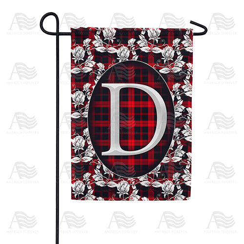 Elegant Red And Black Plaid Monogram Double Sided Garden Flag