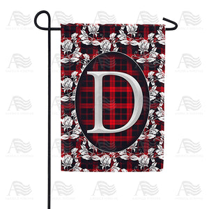 Elegant Red And Black Plaid Monogram Double Sided Garden Flag