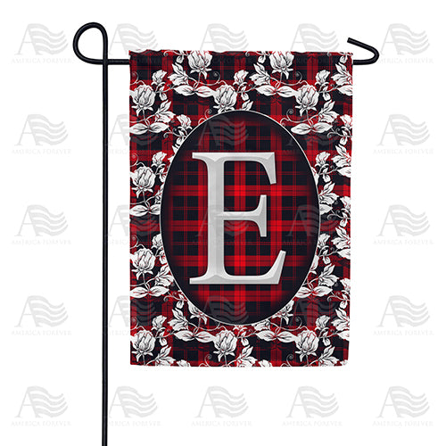 Elegant Red And Black Plaid Monogram Double Sided Garden Flag