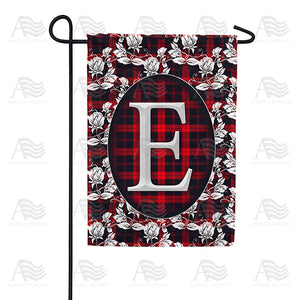 Elegant Red And Black Plaid Monogram Double Sided Garden Flag