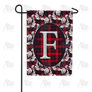 Elegant Red And Black Plaid Monogram Double Sided Garden Flag