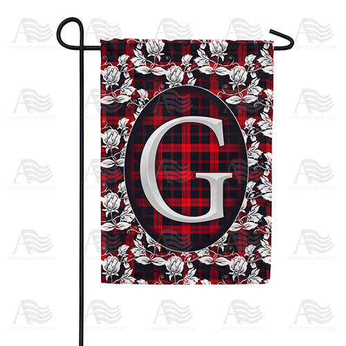 Elegant Red And Black Plaid Monogram Double Sided Garden Flag
