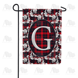 Elegant Red And Black Plaid Monogram Double Sided Garden Flag