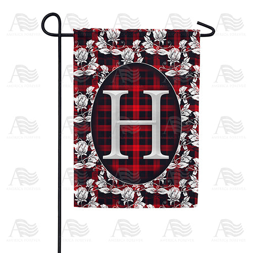 Elegant Red And Black Plaid Monogram Double Sided Garden Flag