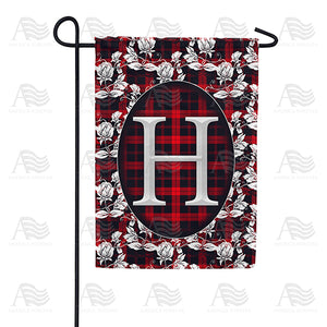 Elegant Red And Black Plaid Monogram Double Sided Garden Flag