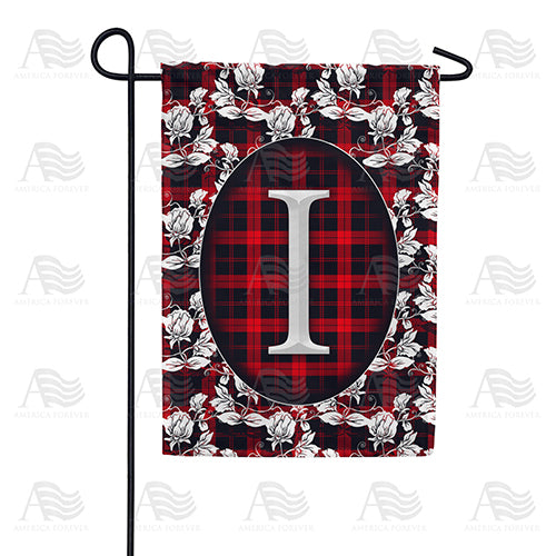 Elegant Red And Black Plaid Monogram Double Sided Garden Flag