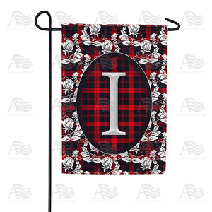 Elegant Red And Black Plaid Monogram Double Sided Garden Flag