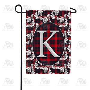 Elegant Red And Black Plaid Monogram Double Sided Garden Flag