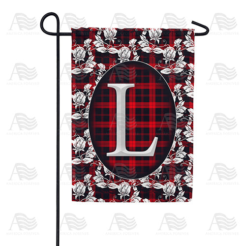 Elegant Red And Black Plaid Monogram Double Sided Garden Flag