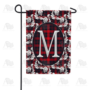 Elegant Red And Black Plaid Monogram Double Sided Garden Flag