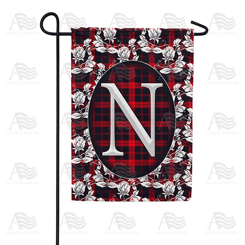 Elegant Red And Black Plaid Monogram Double Sided Garden Flag
