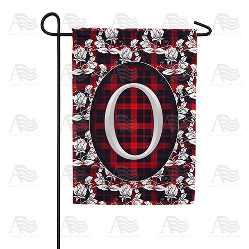 Elegant Red And Black Plaid Monogram Double Sided Garden Flag