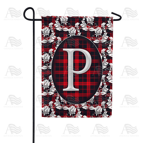 Elegant Red And Black Plaid Monogram Double Sided Garden Flag