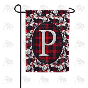 Elegant Red And Black Plaid Monogram Double Sided Garden Flag