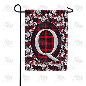 Elegant Red And Black Plaid Monogram Double Sided Garden Flag