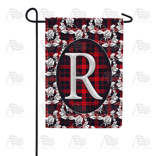 Elegant Red And Black Plaid Monogram Double Sided Garden Flag