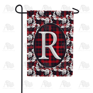 Elegant Red And Black Plaid Monogram Double Sided Garden Flag