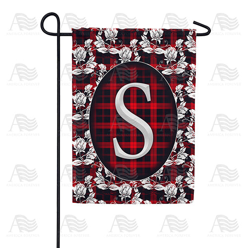 Elegant Red And Black Plaid Monogram Double Sided Garden Flag