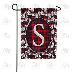 Elegant Red And Black Plaid Monogram Double Sided Garden Flag