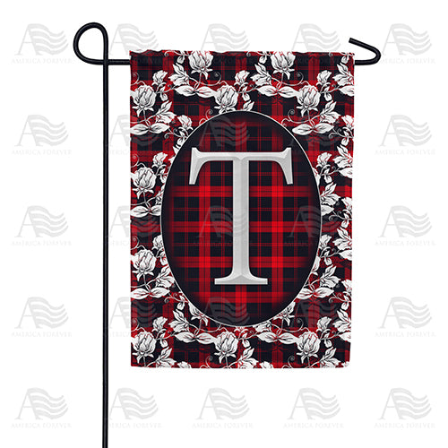 Elegant Red And Black Plaid Monogram Double Sided Garden Flag