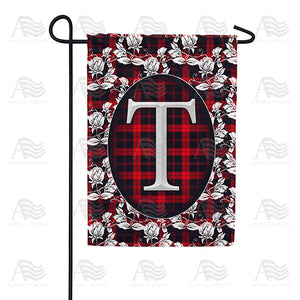 Elegant Red And Black Plaid Monogram Double Sided Garden Flag
