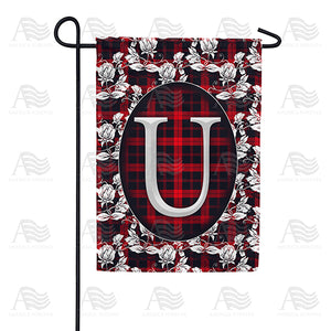 Elegant Red And Black Plaid Monogram Double Sided Garden Flag