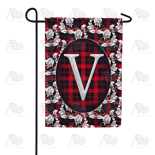 Elegant Red And Black Plaid Monogram Double Sided Garden Flag