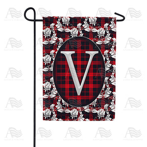 Elegant Red And Black Plaid Monogram Double Sided Garden Flag