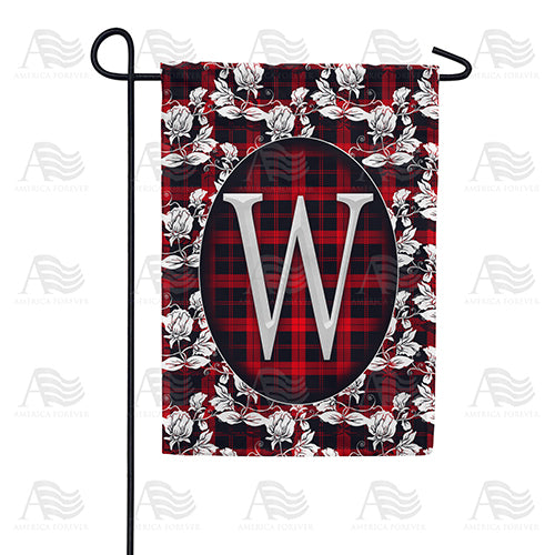 Elegant Red And Black Plaid Monogram Double Sided Garden Flag