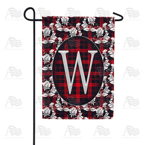 Elegant Red And Black Plaid Monogram Double Sided Garden Flag