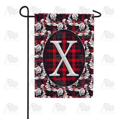 Elegant Red And Black Plaid Monogram Double Sided Garden Flag
