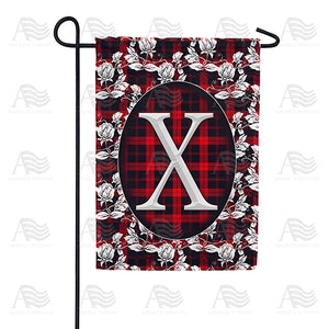 Elegant Red And Black Plaid Monogram Double Sided Garden Flag