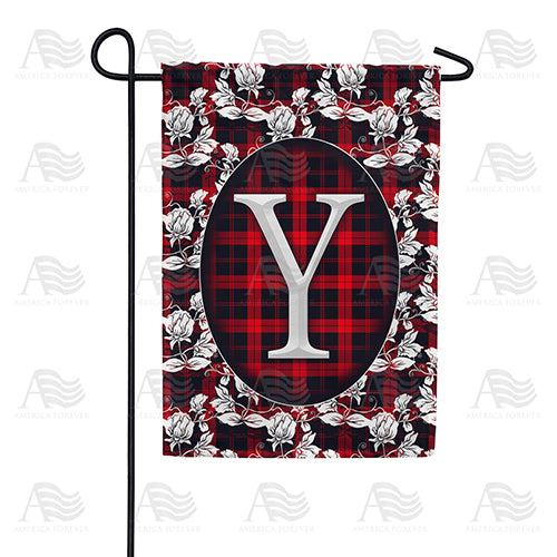 Elegant Red And Black Plaid Monogram Double Sided Garden Flag
