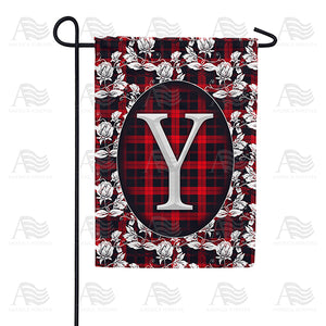 Elegant Red And Black Plaid Monogram Double Sided Garden Flag