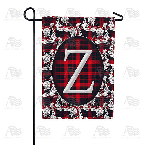 Elegant Red And Black Plaid Monogram Double Sided Garden Flag