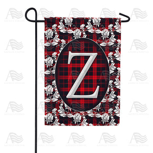 Elegant Red And Black Plaid Monogram Double Sided Garden Flag