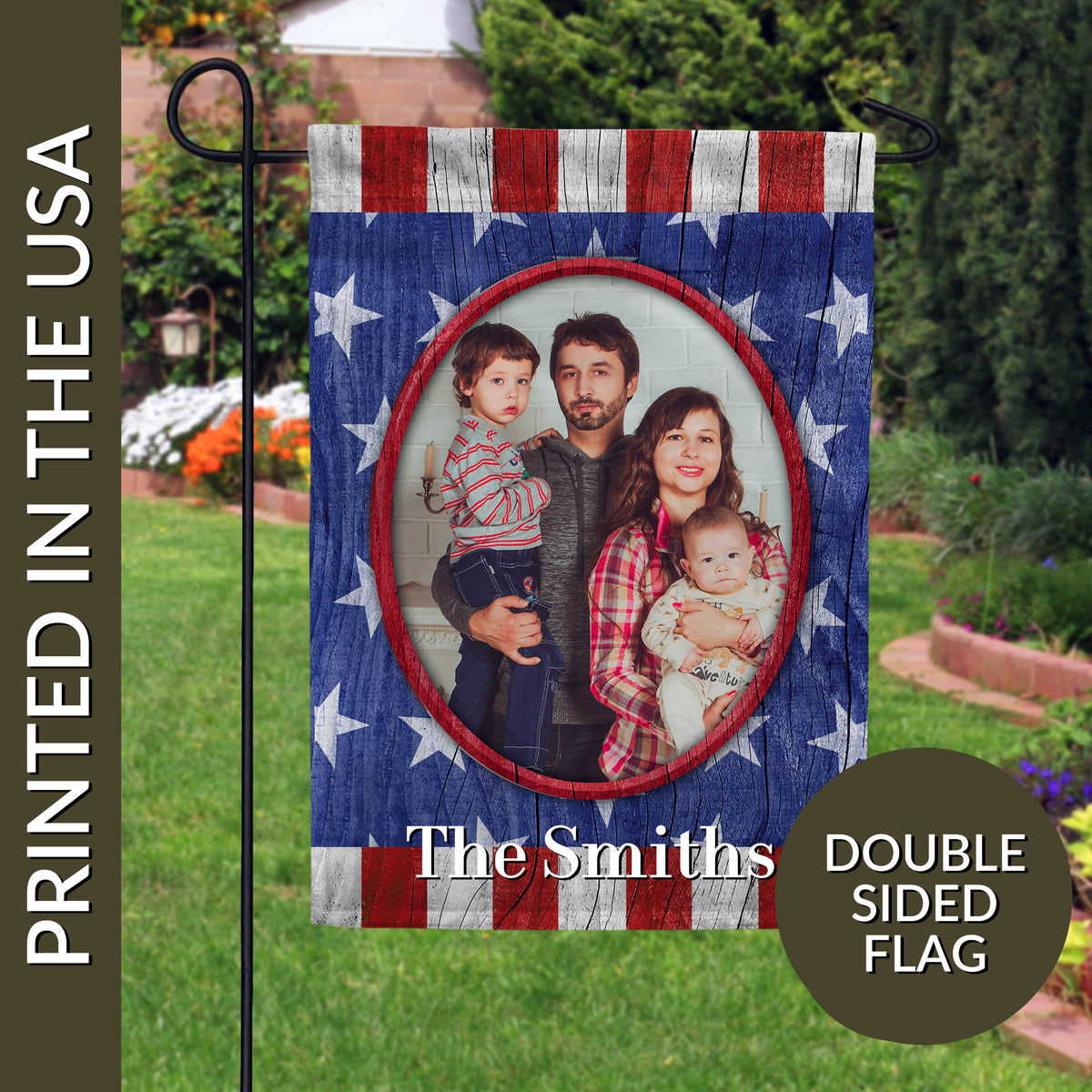 Personalized All American Old Wood Garden Flag