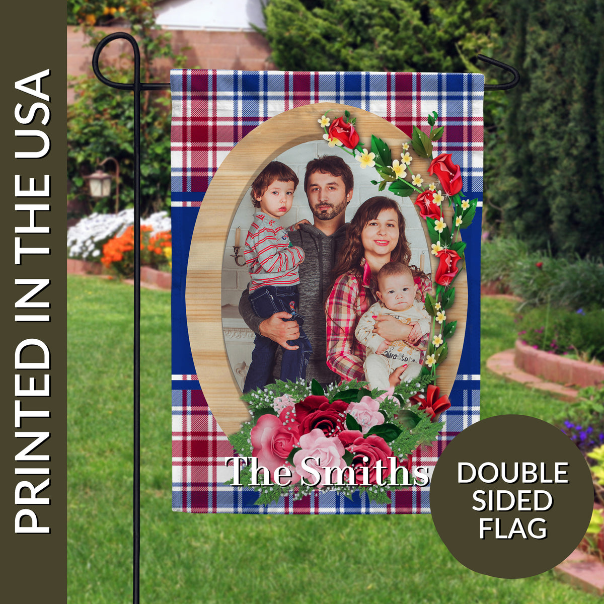 Personalized Roses On Wood Frame Garden Flag